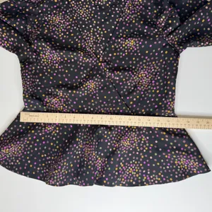 Kate Spade Polka Dot Wrap Blouse‎ Size XS Black Peplum Long Sleeve Preppy Office thumbnail 8