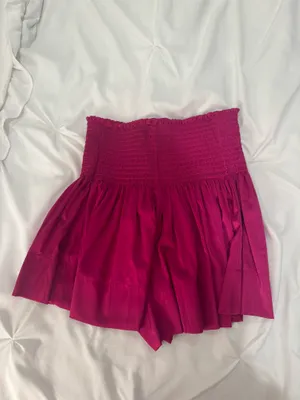 Natural Life Shorts Flowy Satin Smocked Waist Magenta thumbnail 2