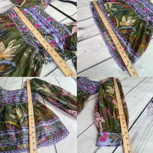 Farm Rio Blouse Top XS Green Jungle Fairy Boho Botanical Tropical‎ Praire Resort thumbnail 3