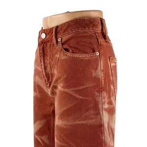 Urban Outfitters Brown Waxed High Waisted Wide Leg Baggy Denim Jeans Size 26 thumbnail 2