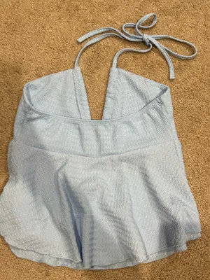 SHEIN Light Blue Halter Peplum Crop Top thumbnail 2