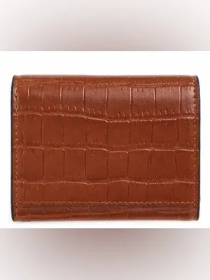 MBrown Faux Croc-Embossed Wallet with Gold D Accent thumbnail 3