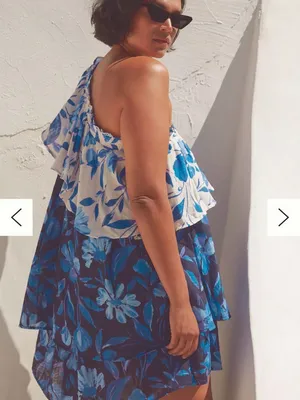 Anthropologie Boho Floral One-Shoulder Ruffle tier Mini Dress Resortwear fairy thumbnail 6