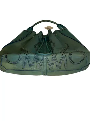 Y2K Vintage Cole Haan Teal Leather Drawstring brass studded Hobo Bag Boho fairy thumbnail 13