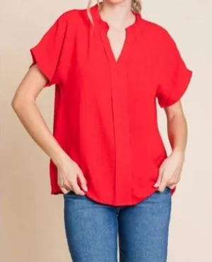 Adrianna Papell Blouse Top V-Neck‎ Short Sleeve Button Up Orange Red Women Large thumbnail 1