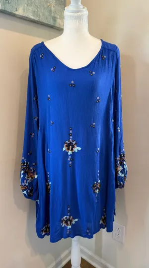 Free People Boho Royal Blue Embroidered Midi Dress Small thumbnail 1