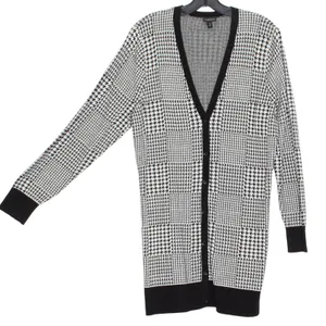 Torrid Cardigan Sweater Long Houndstooth Academia Preppy Black White 0 Large 12 thumbnail 6