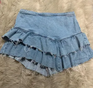Hollister Y2K Frayed Raw Hem Layered Ultra High Rise Denim Skirt Size 15/W32 thumbnail 1
