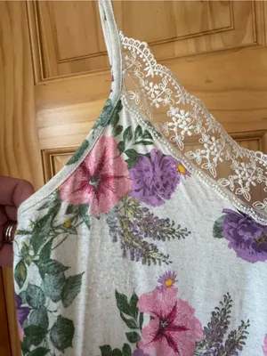 Linen Blend Self Esteem Floral V-neck Lace-Trim Cami size XL thumbnail 3