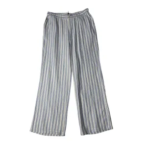 Coco Carmen Blue White Striped Wide Leg Pants L XL Coastal Linen Blend NWT thumbnail 2