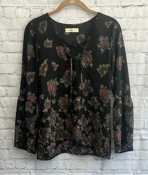 Abercrombie‎ and Fitch Floral Black Sheer Women's Blouse Size XS thumbnail 1