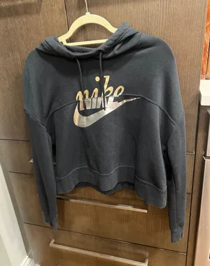 Nike Cropped Sweatshirt Black‎ Gold Silver Swoosh Athleisure Hoodie Womens small thumbnail 1