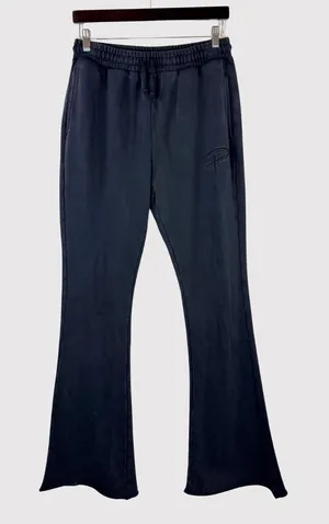 Panache Womens Pants Black Terry Flare Sweatpants Embroidered Casual Size Large thumbnail 1