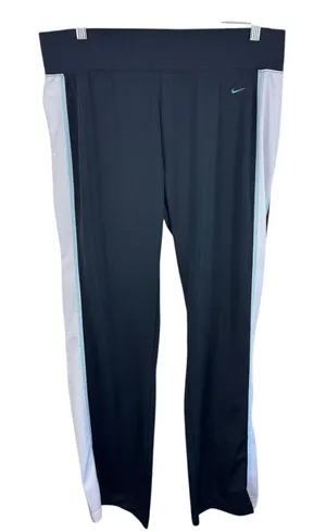 Nike Mesh Black White Blue Stripe Straight Leg‎ Drawstring Athletic Pants Size L thumbnail 1