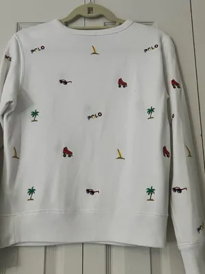 Polo by Ralph Lauren White Crewneck Sweater with Colorful Embroidered Icons thumbnail 3