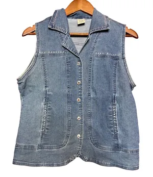 Unbranded Women Medium Wash Rhinestone Studded Denim Vest Blue‎ Small 4301C thumbnail 1