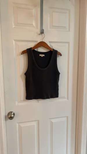 Madewell Waffle Knit Scoop Neck Crop Tank Dark Grey Medium thumbnail 3