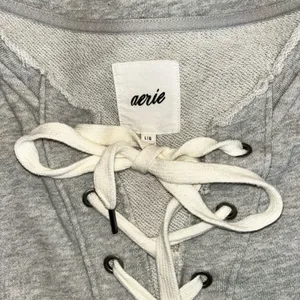 Aerie Oversized Crew Lace Up Front Sweater Sz LG thumbnail 2