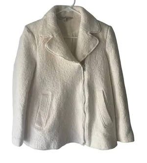 Zara Trafaluc Size Small Cream Tweed Wool Blend‎ Diagonal Zip Jacket thumbnail 1