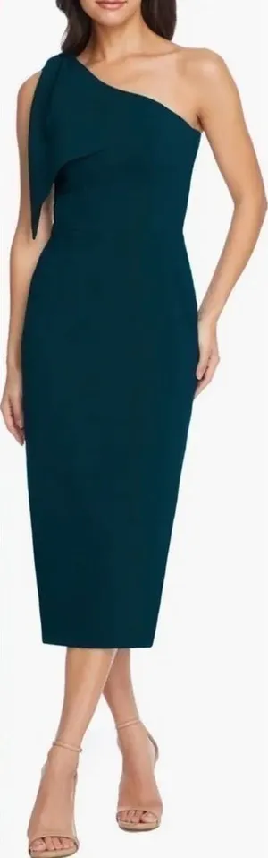 NWOT Dress The Population TIFFANY One Shoulder MIDI Dress green pine L thumbnail 1