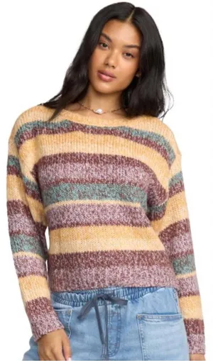 Billabong Striped Crewneck Sweater in Yellow, Brown & Teal thumbnail 1