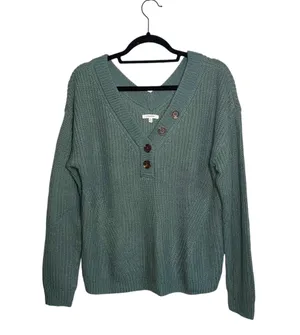 Maurices Teal Green Button V-neck Knit Henley Sweater thumbnail 1