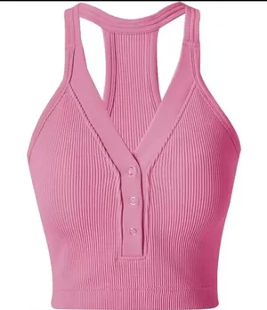 Pro-Fit Women's Seamless Ribbed Crop Tank Top Pink Size L thumbnail 1