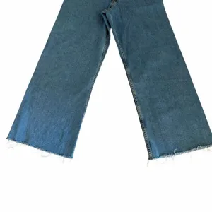 Zara Wide Leg High Rise Y2 K Raw Hem Blue Denim Fly Zip Jeans Sz 12 # 2455 thumbnail 3