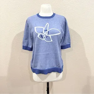 Daily Thread Blue Floral Short Sleeve Sweater NWT Size Large thumbnail 3