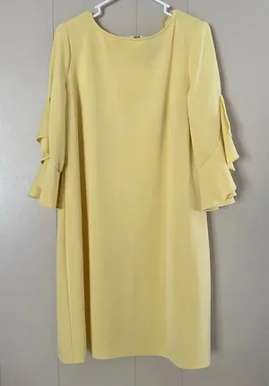 Taylor Woman Yellow Dress 14W Ruffle Sleeve Shift Dress Plus Size Cocktail Sprin thumbnail 1