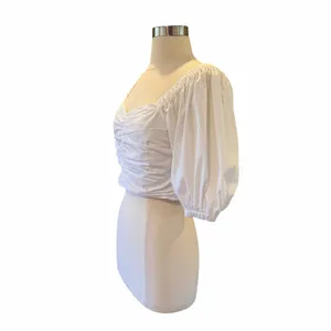 Abercrombie & Fitch Off-The-Shoulder Poplin Puff Sleeve Top In White Size Small thumbnail 4