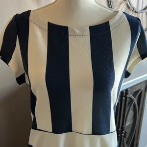 ANTHROPOLOGIE Postage Stamp Navy & White Striped Mini Dress Size Medium thumbnail 2