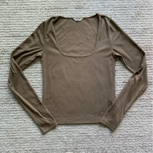 Thakoon Rib Knit Square Neckline Long Sleeve Tee Brown Size Medium thumbnail 1
