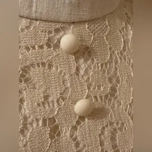 1970’s Prairie-Style Delicate Vintage Cream Puff Sleeves high neck bodice, waist thumbnail 7