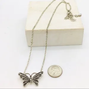 Marcasite Butterfly Dainty Chain Silver Necklace thumbnail 8