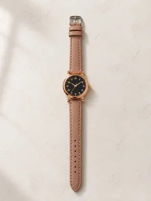 Women's Rose Gold Case Pink Leather Strap Watch Adjustable Band thumbnail 5