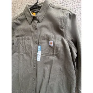 Carhartt Rugged Flex Relaxed Fit Long Sleeve Button Up Shirt Women's L Green NWT thumbnail 4