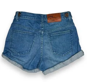 NWOT One X One Teaspoon Blue Harlets Cuffed High Rise Denim Jean Shorts 24 thumbnail 6