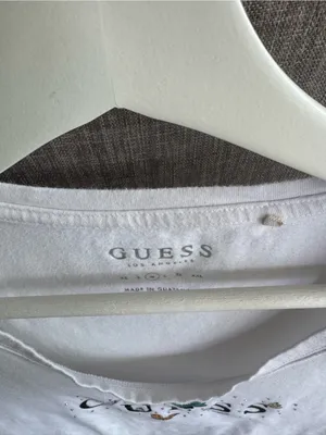 GUESS White Scoop Neck Tee with Multicolor Butterfly Logo thumbnail 2