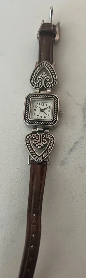 Brown Leather Heart Accent Watch with Silver thumbnail 1