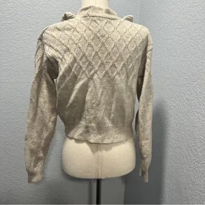 Industry L Cream Ruffle Cardigan Feminine Office Chic Quiet Luxury Sweater thumbnail 5