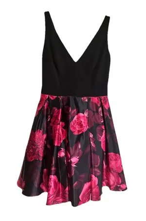 Betsy & Adam Dress Size 8 Black Floral Party Wedding Guest Formal Sleeveless NWT thumbnail 1