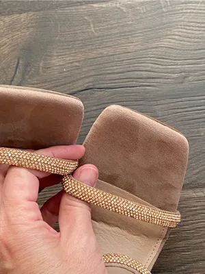 Blush Nude Slide Heels with Rose Gold Embellished Straps Size 9 thumbnail 5