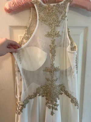 Prom dress white with gold beading. so beautiful! worn once thumbnail 5