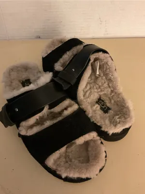 UGG women black suede leather sheepskin platform greenpoint sandals 6.5 thumbnail 8