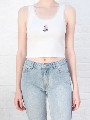 RARE Brandy Melville J. Galt Ronnie Lace floral Embroidered CropTank Top White thumbnail 1