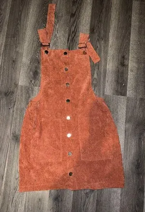 Corduroy Button Overall Dress Orange thumbnail 1