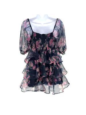 Altar'd State Coquette Babydoll Puff Sleeve Floral Mini Dress Size Medium thumbnail 5