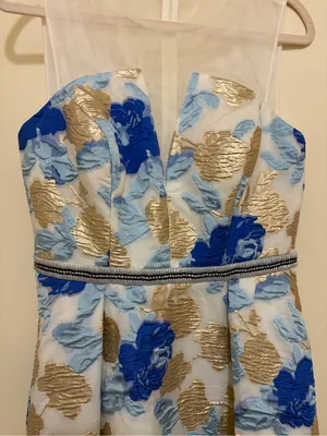 Nicole Miller Blue, Light Blue & Gold Floral Fit-and-Flare Dress thumbnail 2
