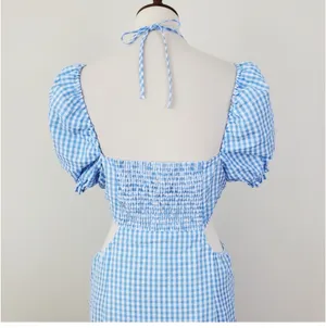 H&M Gingham blue cutout dress thumbnail 3